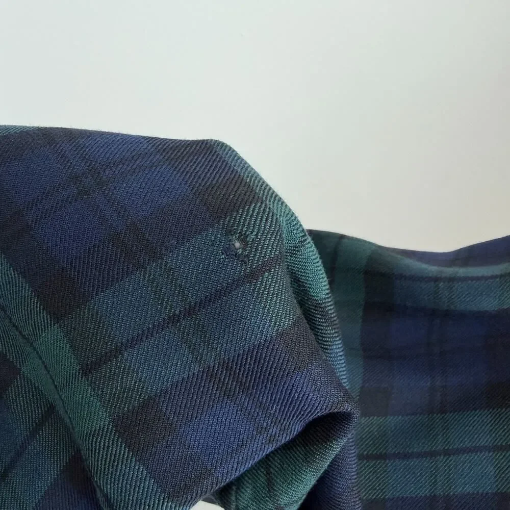 Ralph Lauren Shirt Mens Large Green Blue Tartan Blackwatch Silk Flannel USA Made